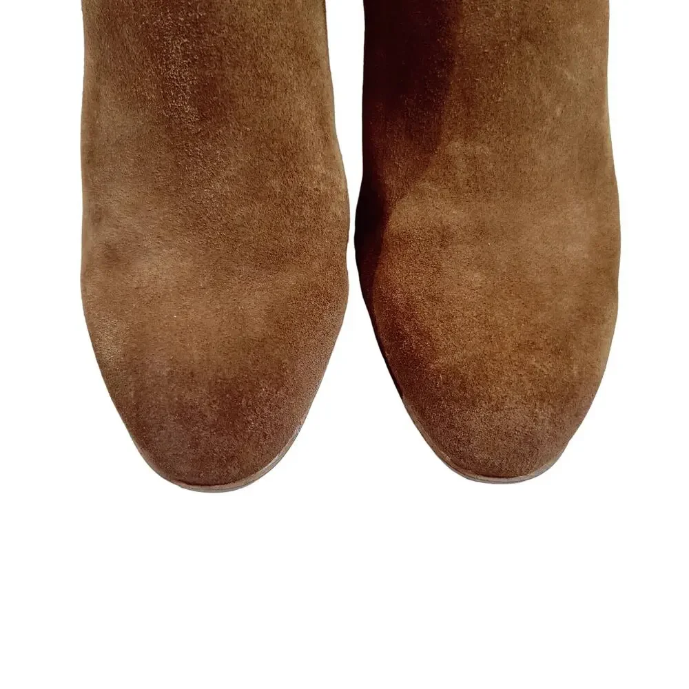 Dolce Vita Women's Sz 10 Hena Camel Brown Suede Block Heel Side Zip Bootie Mule